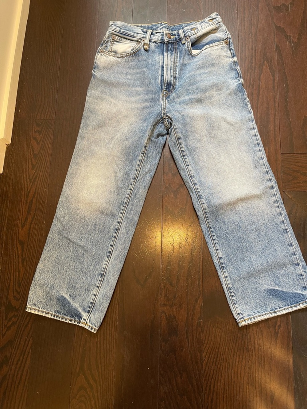 R13 Light Blue Cropped Straight-Leg Jeans